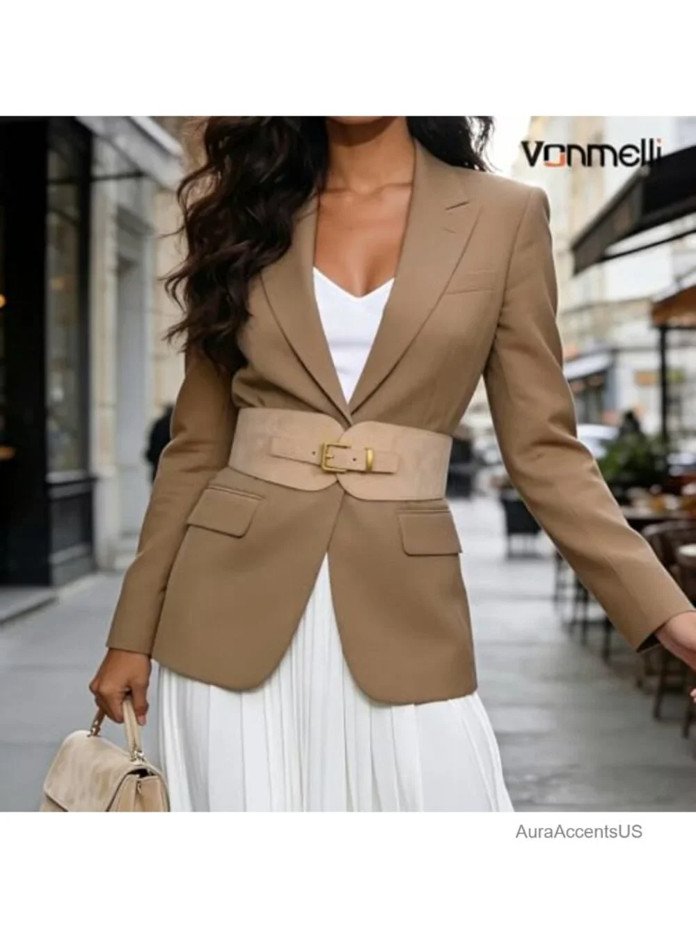 Wide Elastic Faux Suede Belt Gold Buckle Dress Belt